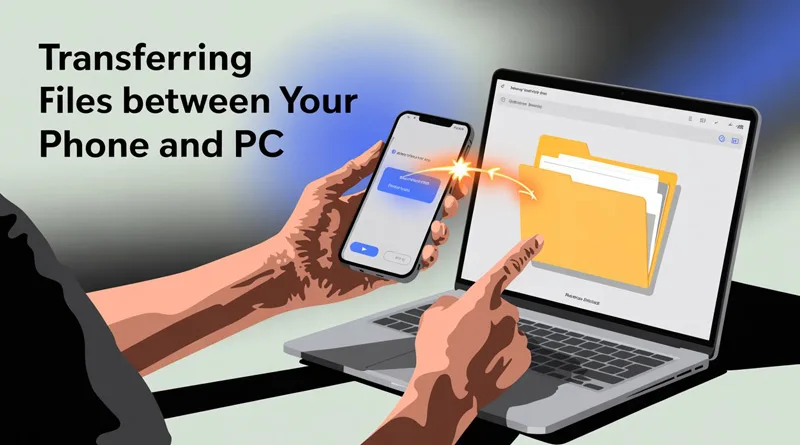 A person uses a cable to transfer files phone to pc
