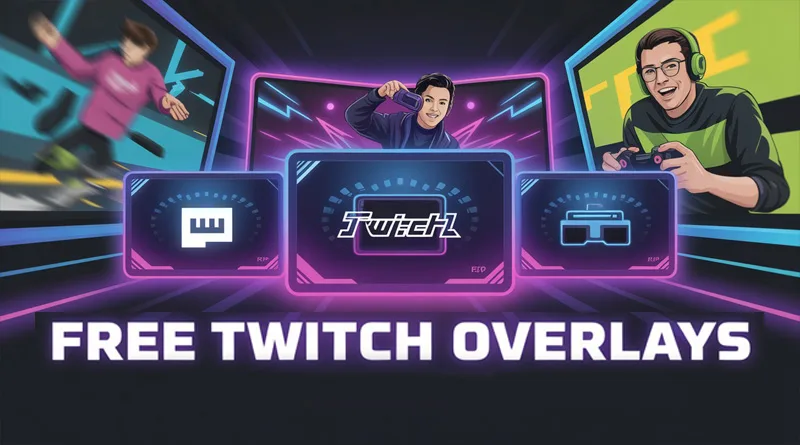 A streamer's professional-looking setup featuring custom free twitch overlays on the screen.
