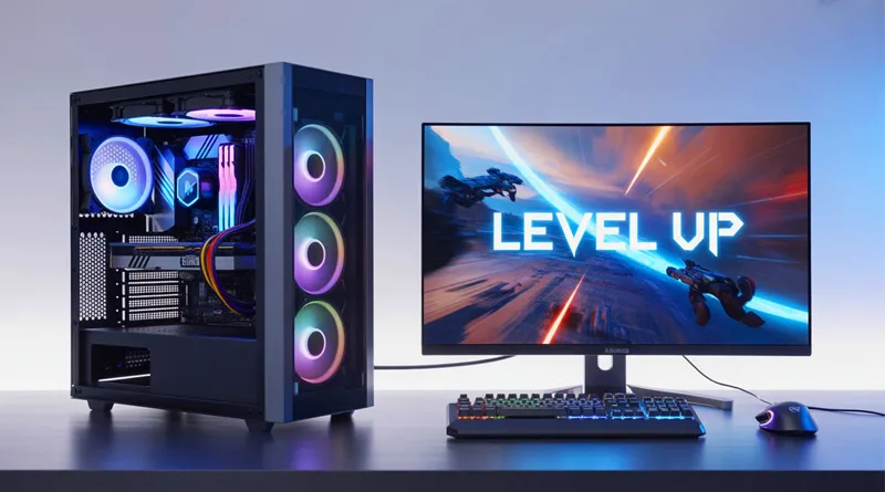 A hero shot for the ultimate guide to the best gaming pc, showing a complete, high-end setup