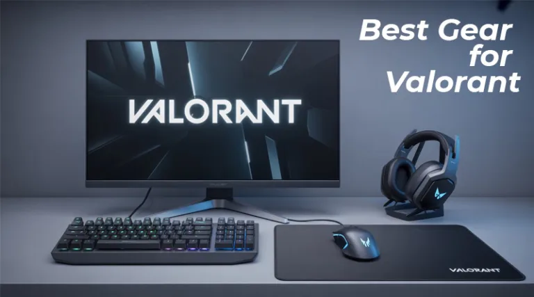 A complete setup showing the best gear for Valorant, including a mouse, monitor, and keyboard.