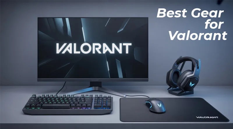 A complete setup showing the best gear for Valorant, including a mouse, monitor, and keyboard.
