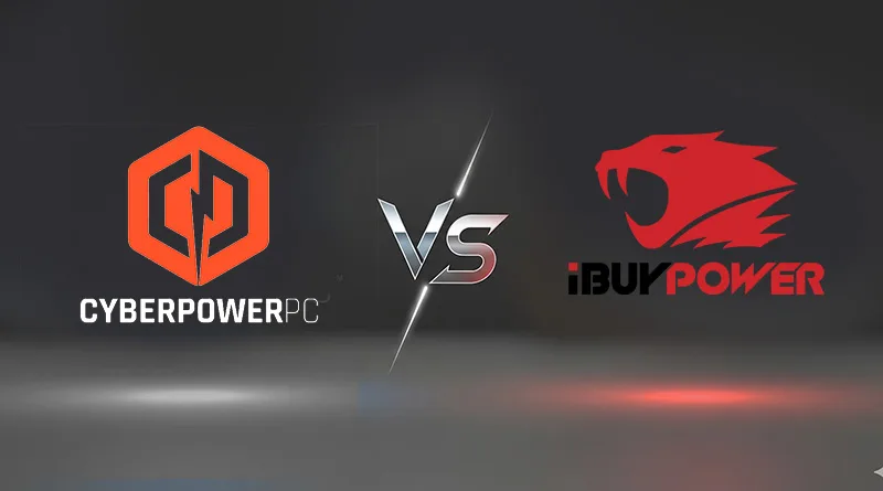 A CyberPowerPC vs iBuyPower comparison graphic showing the two brand logos facing off against each other.
