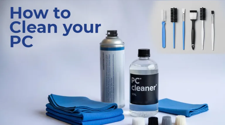 A photo of the essential supplies needed to learn how to clean your PC, including compressed air and brushes.