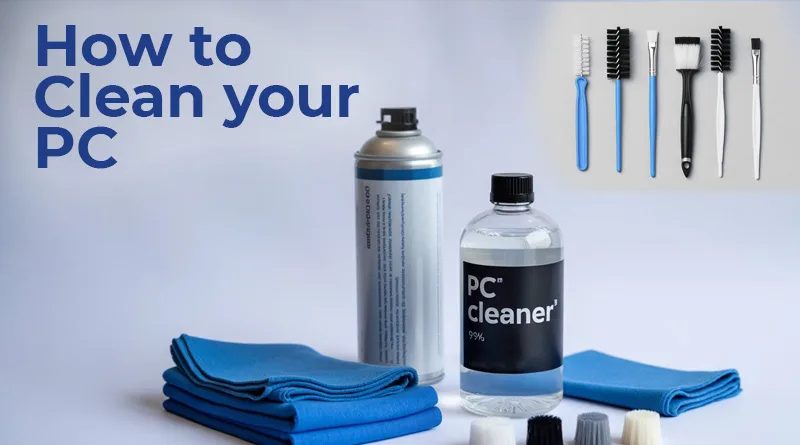 A photo of the essential supplies needed to learn how to clean your PC, including compressed air and brushes.