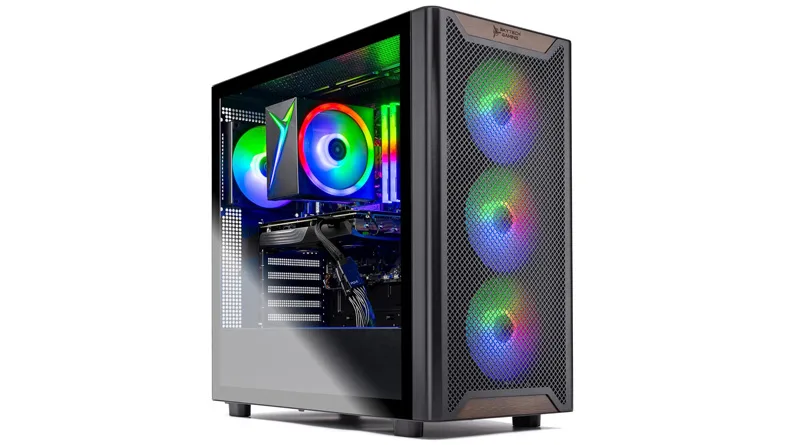 The Skytech Chronos pre-built gaming PC in a white case, a compact and stylish option reviewed for 1080p and 1440p gaming.