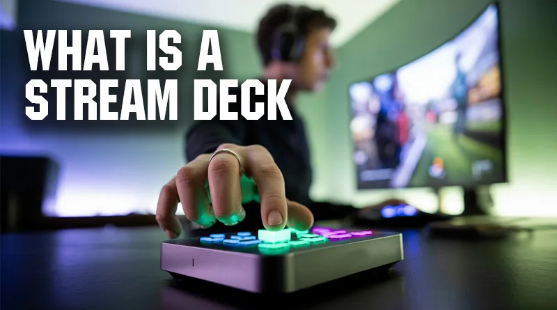 A streamer using an Elgato Stream Deck, a key piece of hardware for answering the question of what is a stream deck.