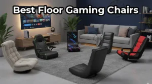 A guide to the best floor gaming chairs in 2025, showcasing top-rated models like the X Rocker and others in a living room setting.