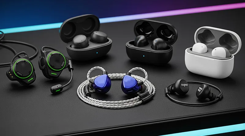 A photo of the best gaming earbuds in 2025, featuring top-rated wired and wireless models for different budgets and needs.