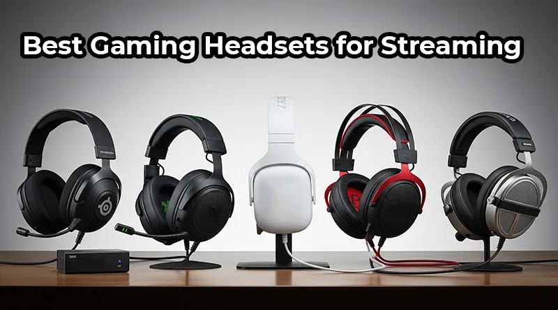 A photo of the best gaming headsets for streaming in 2025, featuring top-rated models from SteelSeries, Razer, Logitech, and HyperX.
