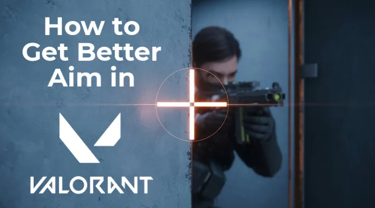 A guide on how to get better aim in Valorant, demonstrating perfect crosshair placement on a common angle.
