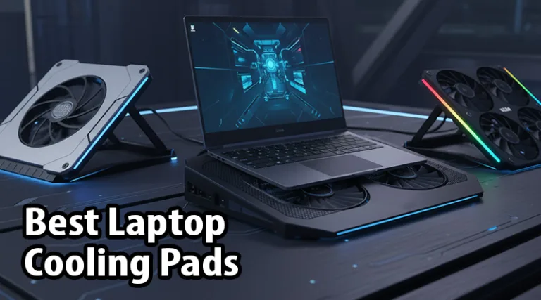 A lineup of the best laptop cooling pads for 2025, showing different models with a gaming laptop placed on one.