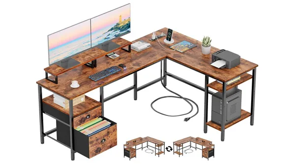 The Furologee L-Shaped Desk, one of the best gaming desks for a corner setup with multiple monitors.