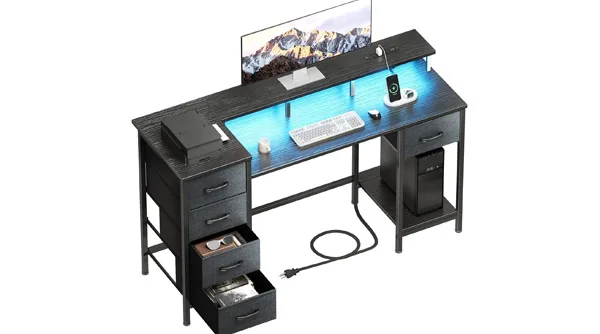 A 47-inch model that is one of the best gaming desks for users who need integrated storage drawers.