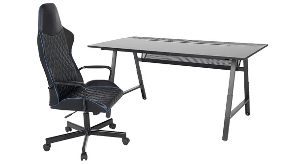The IKEA UTESPELARE, the best all-in-one IKEA gaming desk, showing its metal mesh back for ventilation.