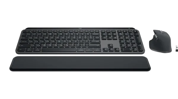 The Logitech MX Keys S, the best Logitech wireless keyboard for work and productivity, on a clean office desk.