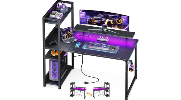The ODK 40-inch desk, the best gaming desk for buyers on a tight budget, featuring LED lights.