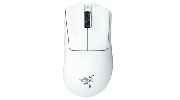 The Razer DeathAdder V3 Pro, the best ergonomic wireless mouse for gaming, held comfortably in a person's hand.