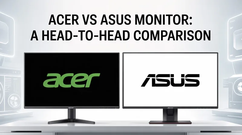 A side-by-side display of an Acer Predator monitor and an ASUS ROG Swift monitor, illustrating the Acer vs ASUS Monitor competition.