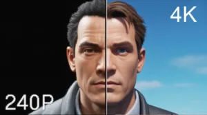 A split-screen comparison showing the original low-resolution graphics versus the upscaled graphics using the best PS1 emulator.