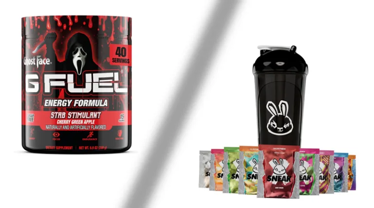 Side-by-side comparison of G Fuel and Sneak Energy powder tubs, illustrating the Best Gaming Energy Drink Comparison for powders.