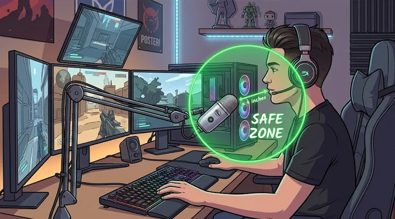 A visual guide on how to position the best budget gaming mic to eliminate keyboard noise.