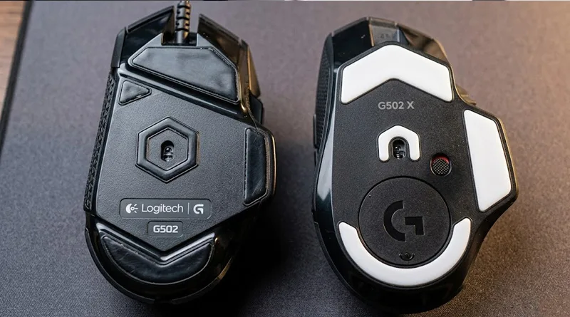 A technical diagram of the LIGHTFORCE hybrid optical-mechanical switches found in the G502 X, a key factor in the G502 Hero vs G502 X debate.